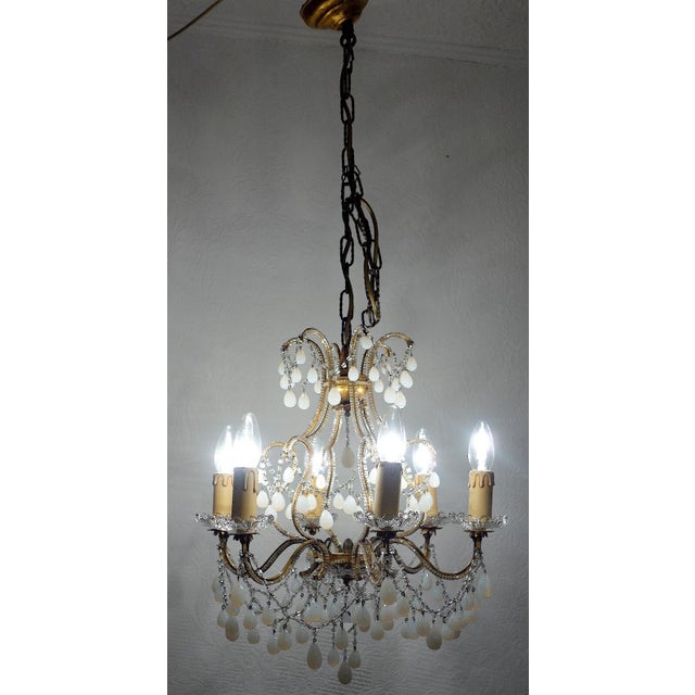 Gold Antique Gilded Metal and Murano Glass Drop Chandelier, 1920s For Sale - Image 8 of 13