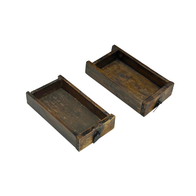 Wood 39" Distressed Vintage Chinese Carving Point Edge Chest Table Stand For Sale - Image 7 of 10