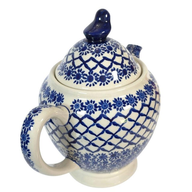 Farmhouse Vintage Boleslawiec Polish Pottery Teapot With Bird Finial For Sale - Image 3 of 16