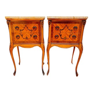 Early 20th Century Louis VI Style Bedside Tables With Marble Tops - a Pair For Sale