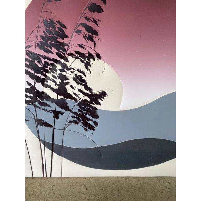 Abstract Vintage 1970s Mid Century Abstract Landscape With Moon Fabric Painting by Tamarack For Sale - Image 3 of 5