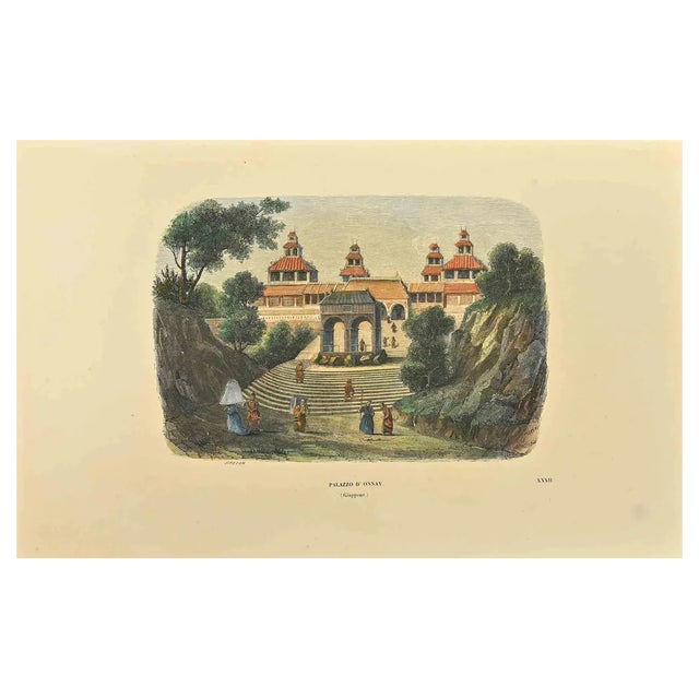 Ernest Breton, View of the Palace of Onnay, Woodcut, 1843 For Sale