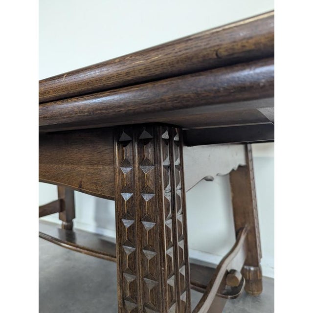1930s Art Deco Extendable Oak Table with Checkerboard Top in the style of Charles Dudouyt, 1930s For Sale - Image 5 of 12
