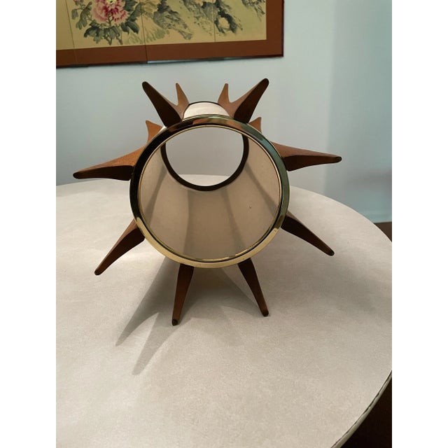 Mid-Century Modern Teak & Brass Swag Pendant Lamp in the Style of Adrian Pearsall For Sale - Image 11 of 13