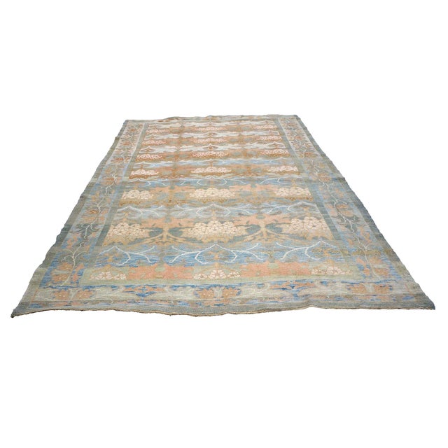 Traditional Turkish Donegal Hemp & Wool 8x11 Blue, Green, & Salmon Handmade Area Rug #1140933 For Sale - Image 3 of 5