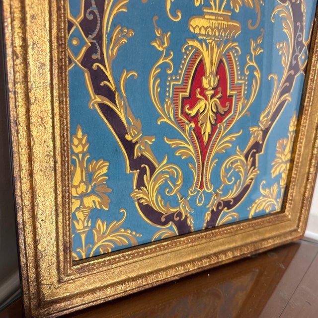 Teal 1970s Ornate Framed Painted Decorative Panel For Sale - Image 8 of 9