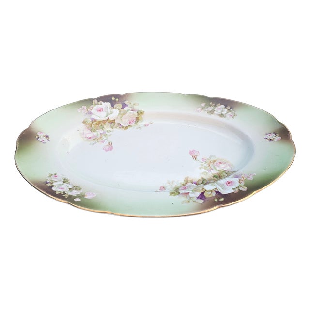 Porcelain Serving Platter with Rose Pattern, 1920s For Sale