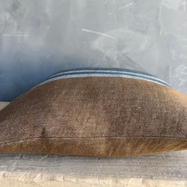 Textile Belgian Linen Aloutte Pillow With Stripes Includes Down Feather Insert For Sale - Image 7 of 7