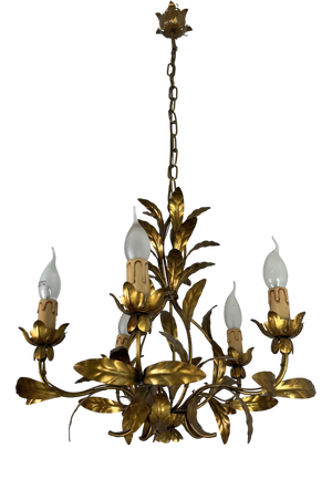 Italian Five-Light Wrought Iron Chandelier, 1950s
