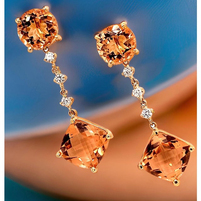 Traditional Natural Morganite Diamond Earrings 14k Gold 10.1 TCW Certified For Sale - Image 3 of 14