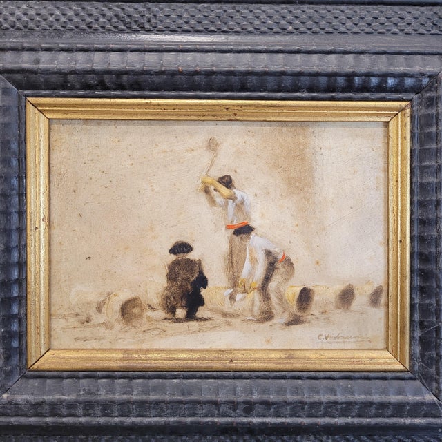 C. Vidaime, Basque Customs, Early 20th Century, Oil Painting on Board, Framed, Set of 2 For Sale - Image 10 of 18