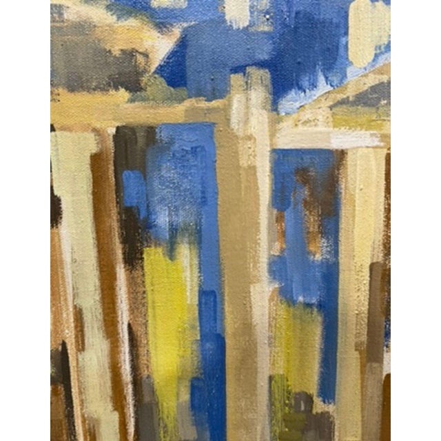 Mid-Century Modern 1970s “Acropolis” Watercolor Painting Blue & Yellow by Rae Stone Taub, Framed For Sale - Image 3 of 10
