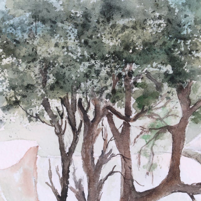 Late 20th Century Unsigned Original Fine Art Landscape Watercolor Painting on Paper of Trees and Flowing River by Artist Ellen Shannon For Sale - Image 4 of 12