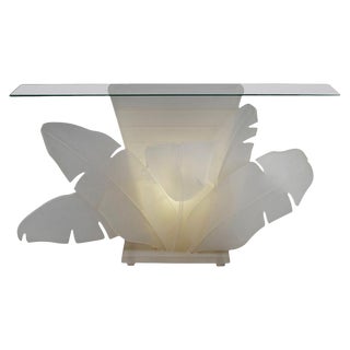 Luminous Electrified Frosted Lucite Palm Motife Console Table For Sale