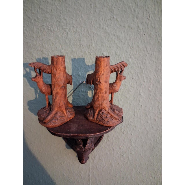 Brown Black Forest Stags Vase Holders and Shelf, 1920s, Set of 3 For Sale - Image 8 of 9