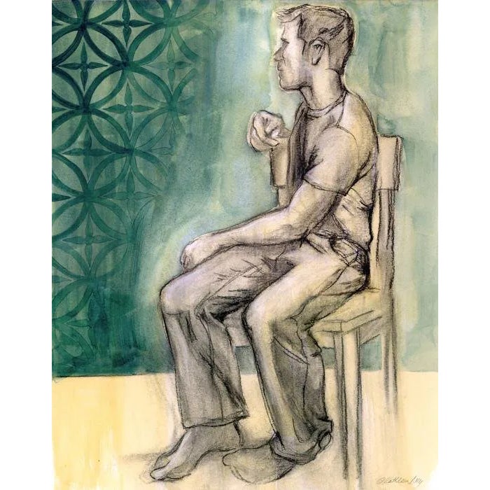 Original Male Figure Mixed Media Drawing Faded Wallpaper Chairish