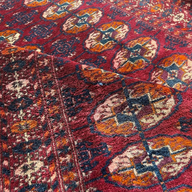 Red Vintage Turkoman Hand-Knotted Rug For Sale - Image 8 of 11