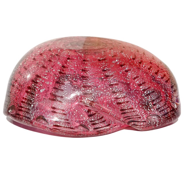 Blush Murano Vintage Pink Silver Flecks Dark Purple Spot Pattern Italian Art Glass Abstract Ashtray Bowl For Sale - Image 8 of 8