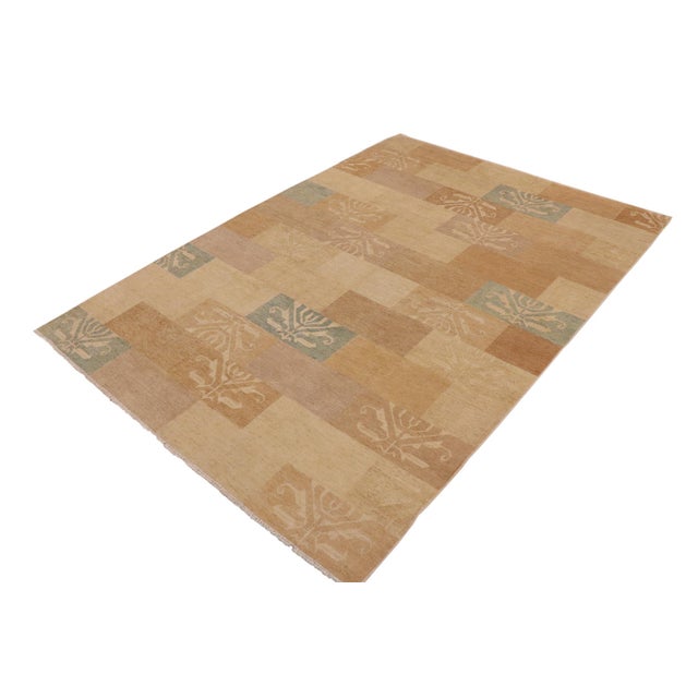 Abstract Modern Gabbeh Tan/Blue Wool Rug - 9'11'' X 13'7'' For Sale - Image 3 of 10