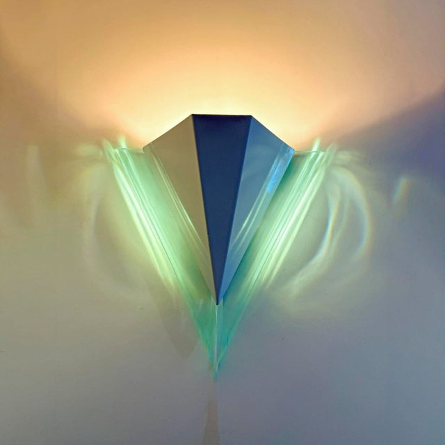 Vintage Postmodern Acrylic and Metal White Triangular Wall Lamp by Happy Light, 1980s For Sale - Image 17 of 17