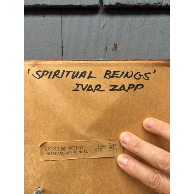 “Spiritual Beings” 1973 Prismacolor Drawing, Ivar Zapp Vorpal Galleries Sf For Sale - Image 10 of 11