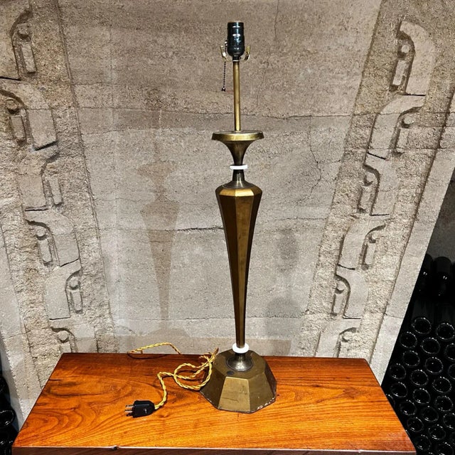 1950s Style of Tony Paul Shapely Gold Table Lamp With Mahogany Wood For Sale - Image 10 of 12