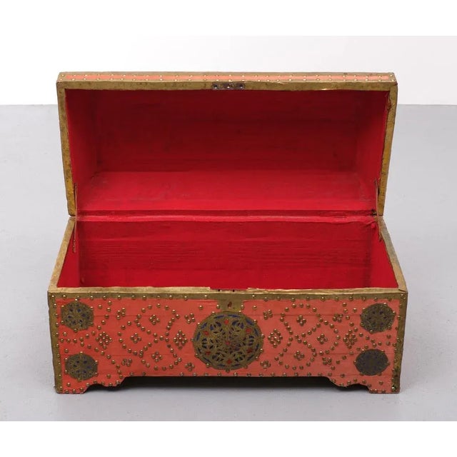 Oriental Velvet Chest Brass Box, 1965 For Sale - Image 3 of 9