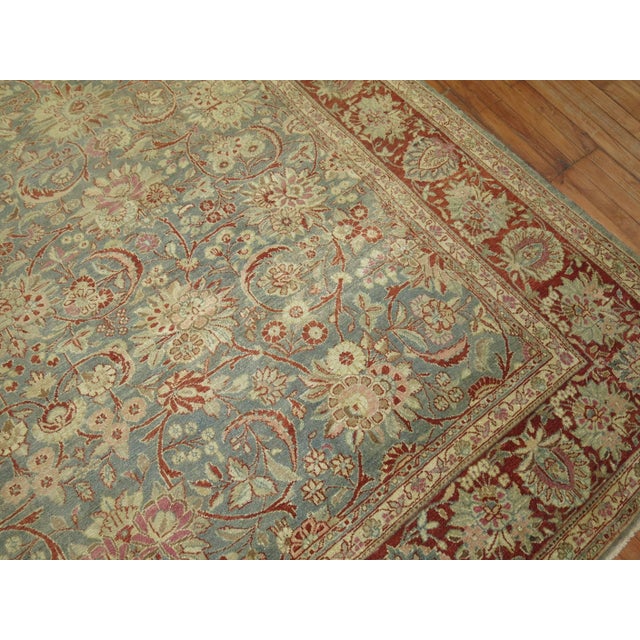 Stunning room size Persian Malayer rug with a seam foam green background accents in burnt red and pink. 9'2'' x 11'9''...