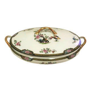 Japanese Noritake Porcelain "Pheasant" Pattern Serving Dish With Lid Circa 1920's For Sale