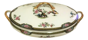 Japanese Noritake Porcelain "Pheasant" Pattern Serving Dish With Lid Circa 1920's