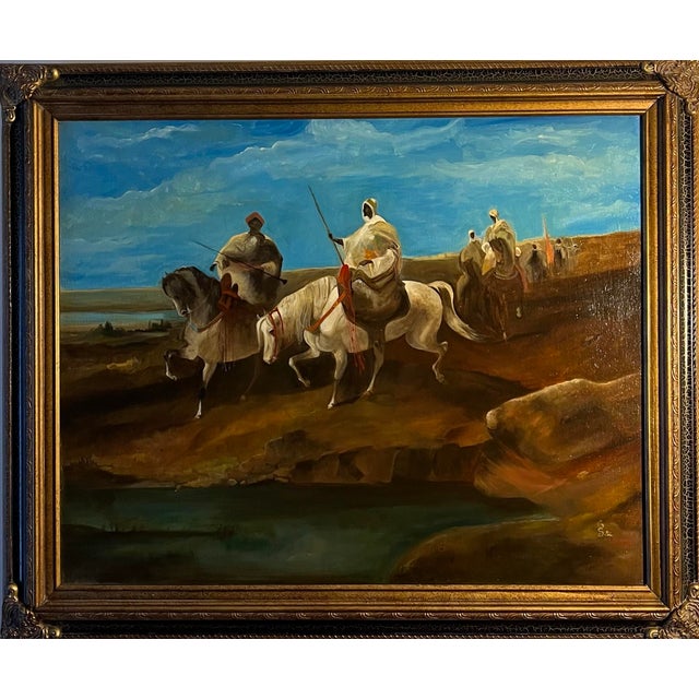 Realism Bedouins on Horseback Crossing the Desert For Sale - Image 3 of 3