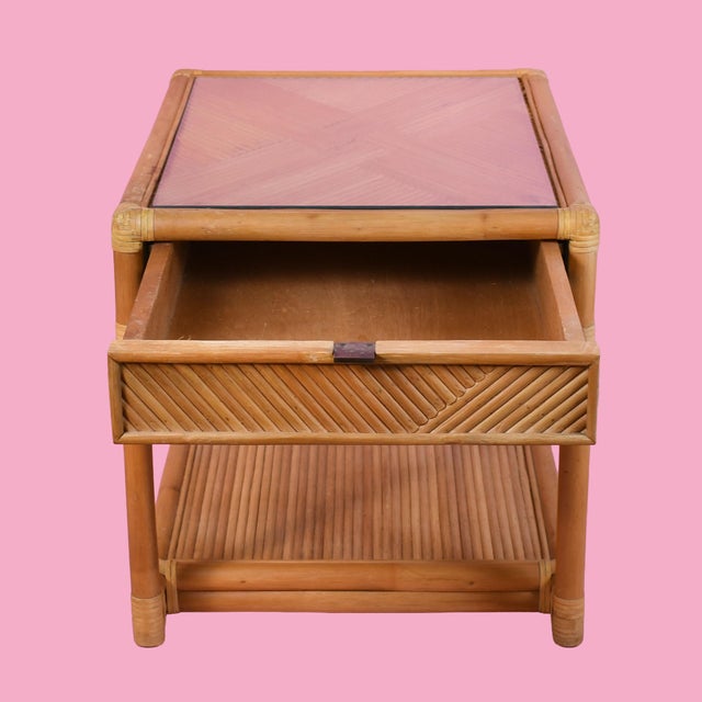 Pair of Split Rattan Nightstands With Drawer For Sale - Image 4 of 5