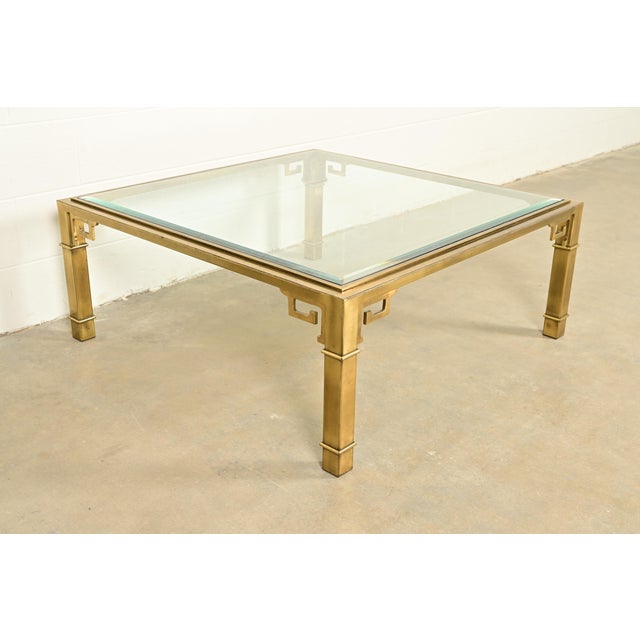 1970s Mastercraft Hollywood Regency Greek Key Brass and Glass Cocktail Table, 1970s For Sale - Image 5 of 10