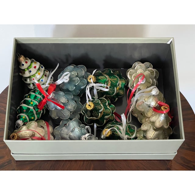 Traditional Vintage Blown Glass Christmas Ornaments Trees - Set of 8 For Sale - Image 3 of 7