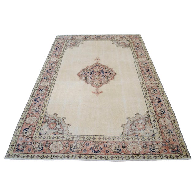 1970s Vintage Turkish Oushak Medallion Hand-Knotted Area Rug Living Room Decor 4′8″ X 7′6″ For Sale - Image 5 of 11