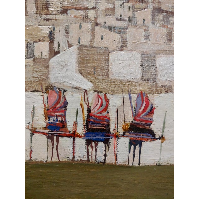 Textile Nicola Simbari -Old Town Landscape With Wine Carts-1956 Oil Painting For Sale - Image 7 of 11