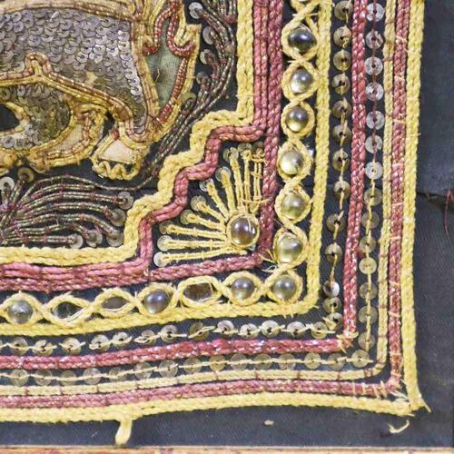 Burmese Kalaga Tapestry Embroidered with Elephants in a Golden Frame, 2000s For Sale - Image 6 of 9