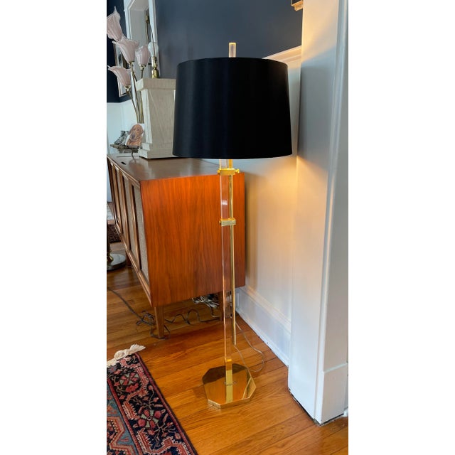 Brass Regency Style Brass & Acrylic Glass Adjustable Floor Lamp, 1970s -A Pair For Sale - Image 8 of 12
