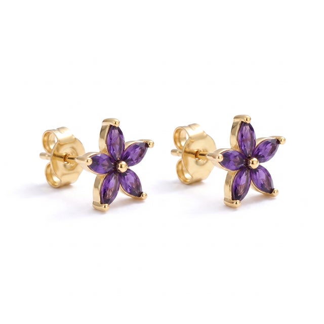 Not Yet Made - Made To Order Amethyst Flower Stud Earrings, Floral Style February Birthstone Studs - A Pair For Sale - Image 5 of 5
