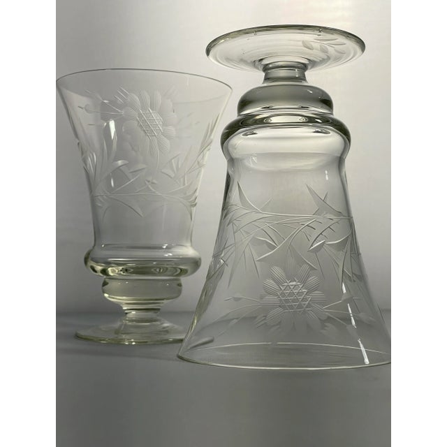 Early 20th Century Vintage Cut Glass Sunflower and Leaf Floral Juice Glasses- Set of 4 For Sale - Image 5 of 9