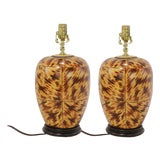 These Are a Pair of Early 21st-Century Hand-Painted Tortoiseshell-Patterned Art Ceramic Table Lamps. For Sale