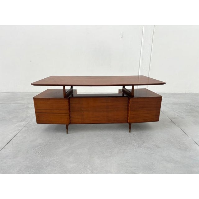 Brown Mid-Century Italian Wood and Brass Desk from La Permanente Mobili Cantù, Italy, 1950 For Sale - Image 8 of 12