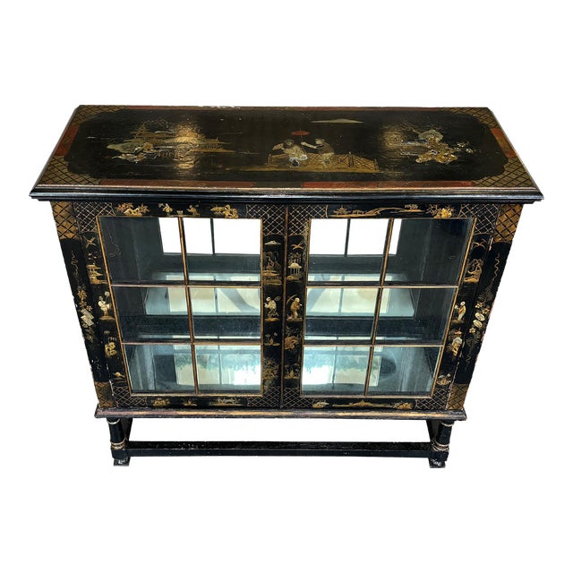 Pair of Antique Ebonized Chinoiserie Cabinets For Sale