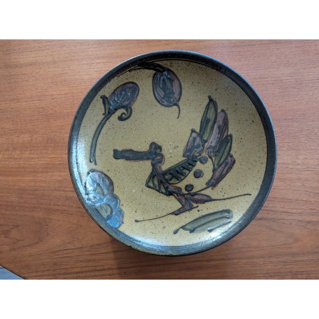 Vintage Ceramic Otagiri 10" Dinner Plate Set of 4 Tan with Abstract Green For Sale In Los Angeles - Image 6 of 13