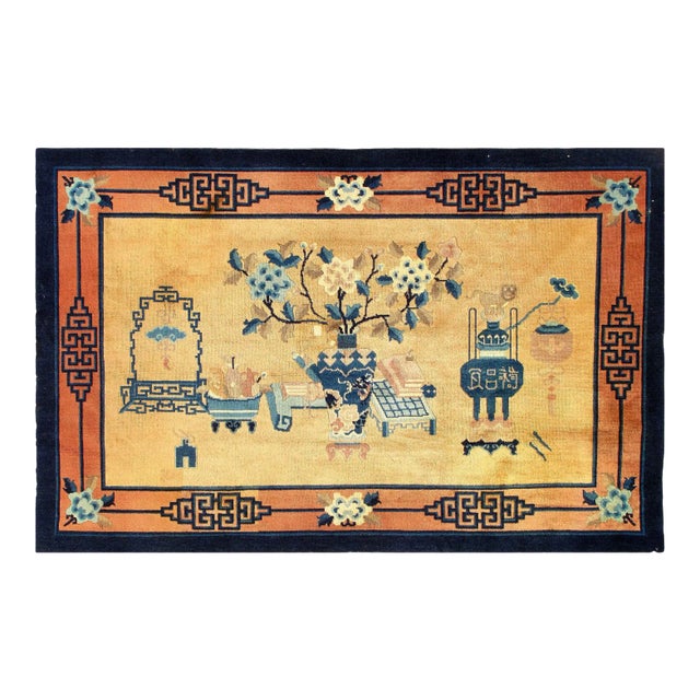 1930s Beige Color Hand Knotted Chinese Art Deco 3'11'' X 6'3'' For Sale