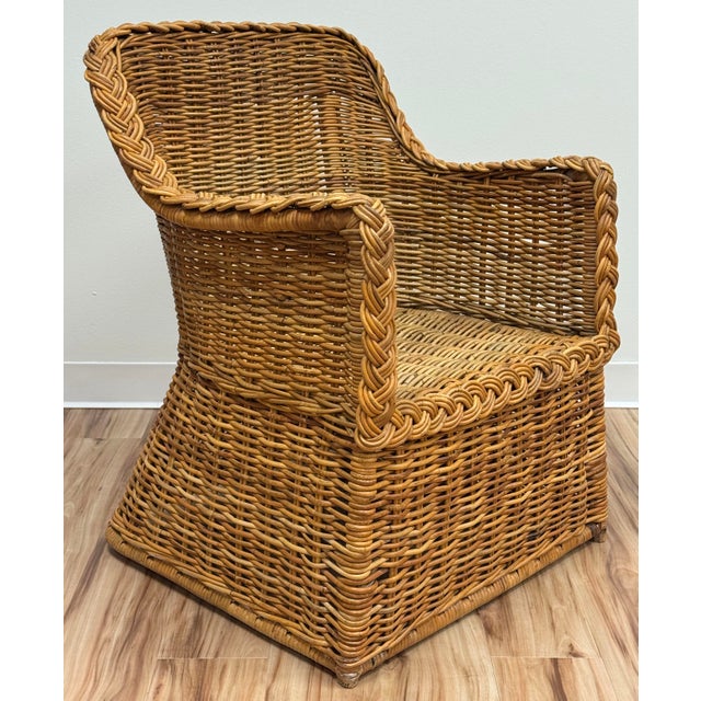 Wood Vintage Braided Wicker Club Chair For Sale - Image 7 of 11