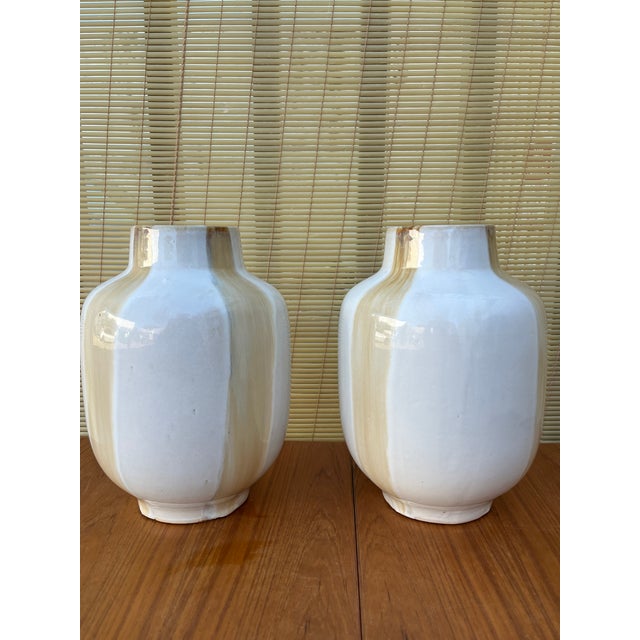 A Pair of Mid-Century Modern Two-Tone Studio Pottery Ceramic Vases.Circa 1970s For Sale - Image 9 of 18