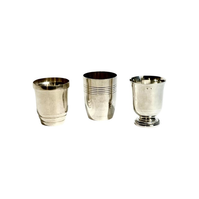 This elegant set of three French Art Deco goblets or matchstick holders including one by Maison Lancel brings timeless...