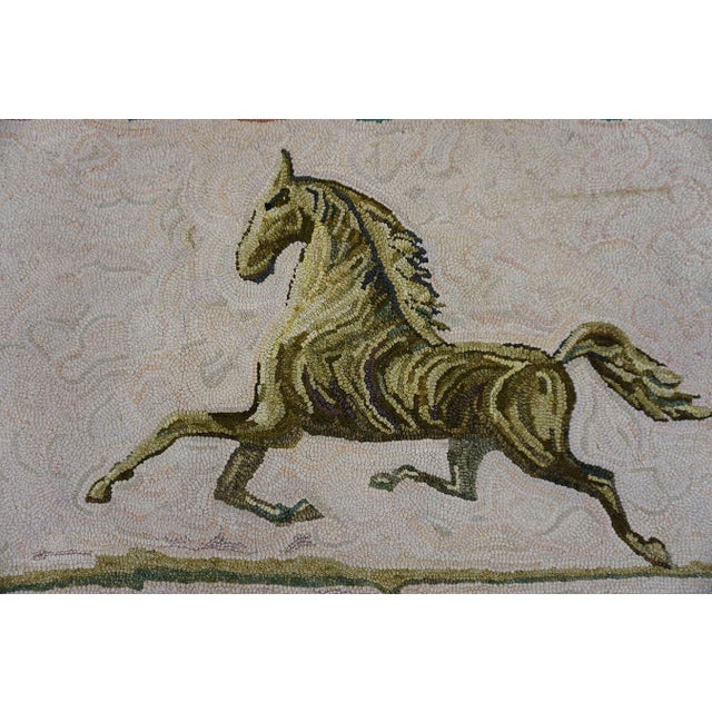 Mid-Century Modern Mid Century Vintage American Folk Art Horse Weathervane Design Wool Pile Hooked Equestrian Area Rug For Sale - Image 3 of 11