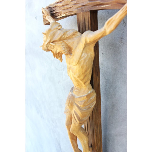 Large Hand Carved Wooden Crucifix, 1960s For Sale - Image 12 of 14